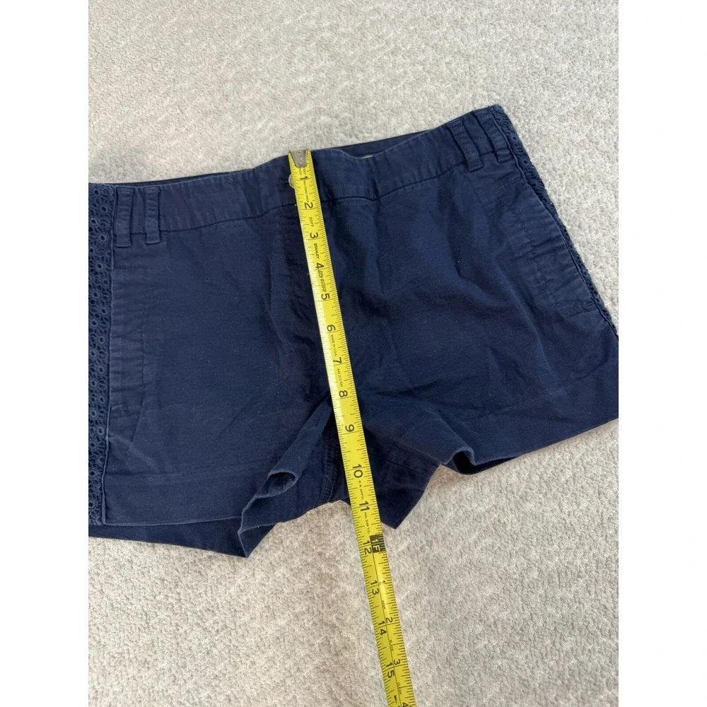 Tory Burch‎ Womens Soft Deep Blue Chino Shorts Crocheted Sides Cotton Size 6